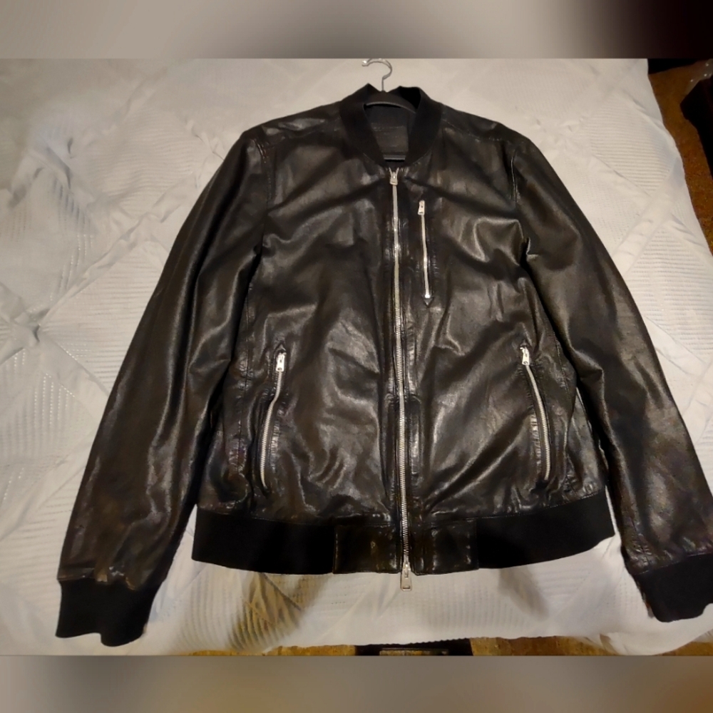 All Saints Sheepskin leather jacket size XL-slim fit-black, like new.
